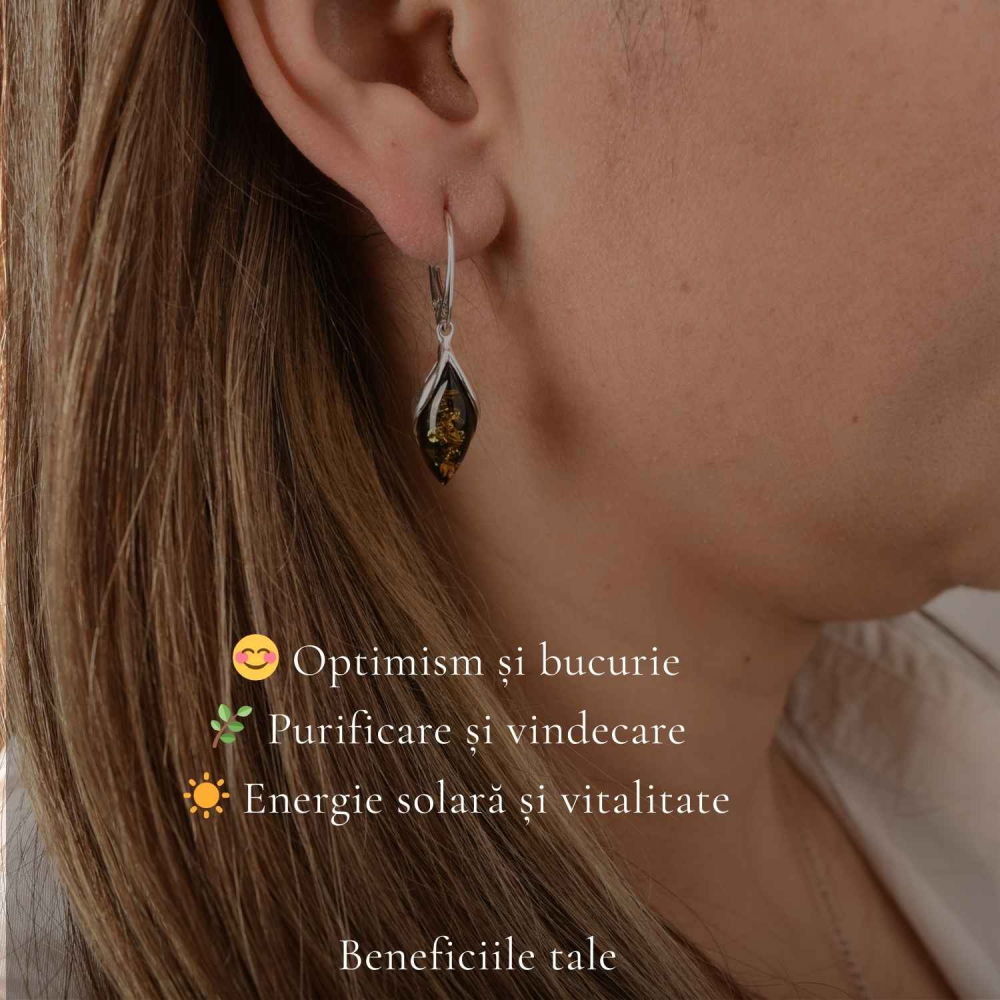 Cercei Argint 925 Oval cu Chihlimbar Verde – Eleganta Naturala si Energie Pozitiva [3]