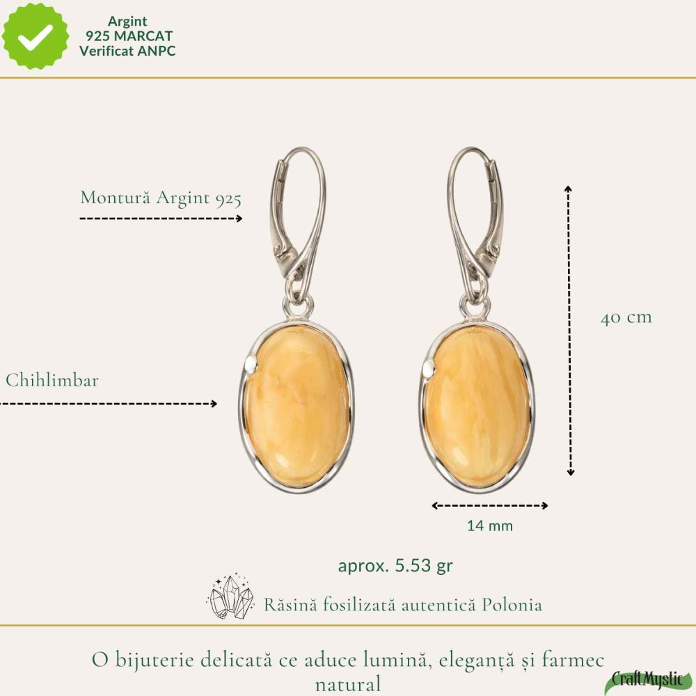 Cercei Argint 925 Ovali cu Chihlimbar Galben – Energie Calda si Eleganta Naturala [4]