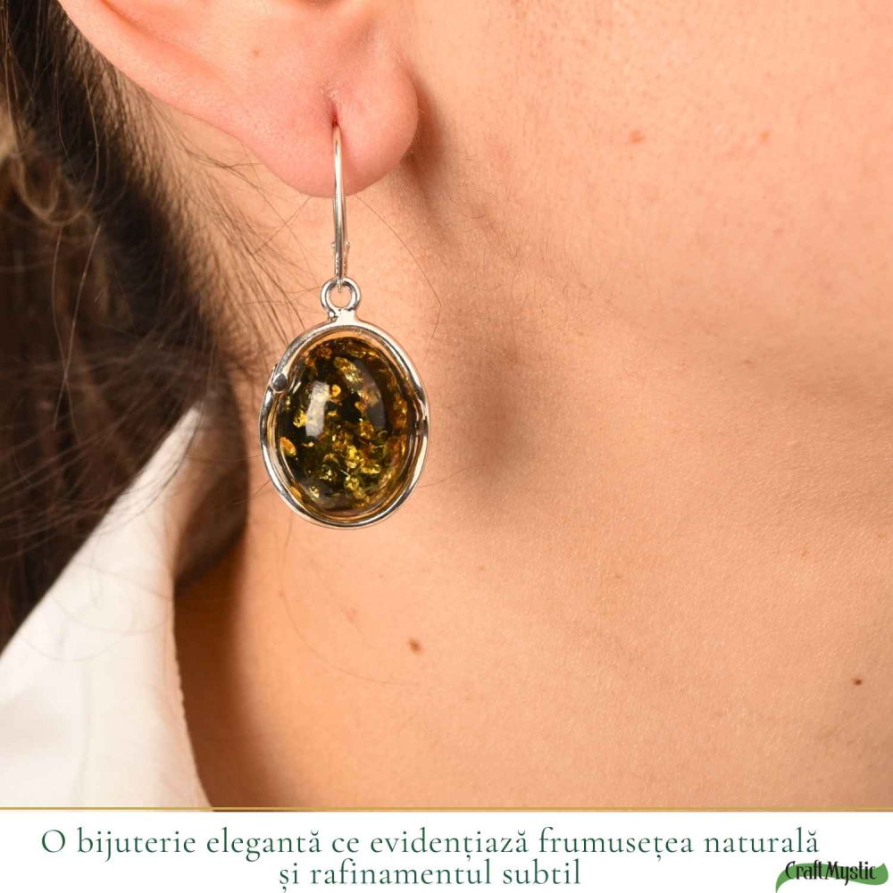 Cercei Argint 925 Ovali cu Chihlimbar Verde – Eleganta Naturala si Energie Pozitiva [2]