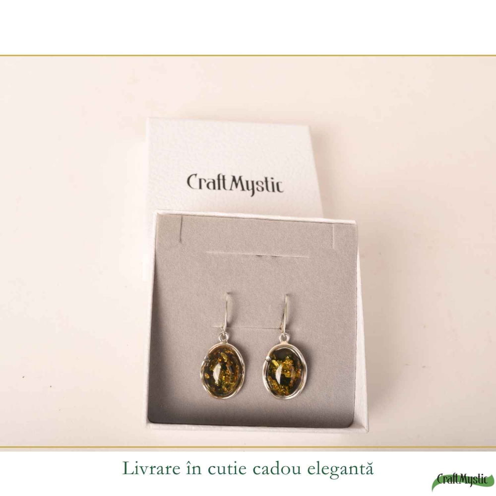 Cercei Argint 925 Ovali cu Chihlimbar Verde – Eleganta Naturala si Energie Pozitiva [6]