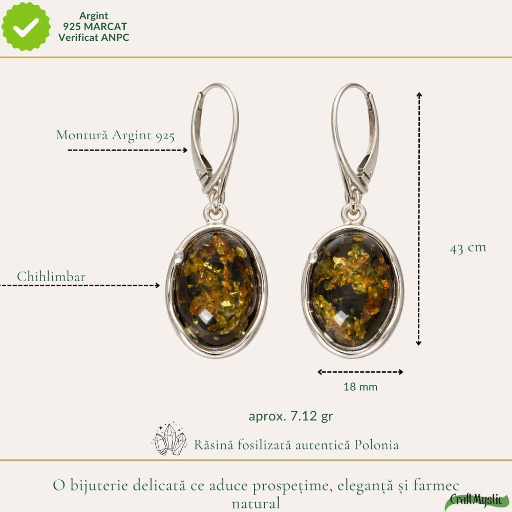 Cercei Argint 925 Ovali cu Chihlimbar Verde – Eleganta Naturala si Energie Pozitiva [4]