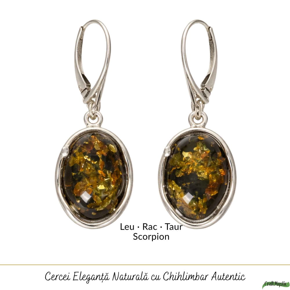 Cercei Argint 925 Ovali cu Chihlimbar Verde – Eleganta Naturala si Energie Pozitiva [5]