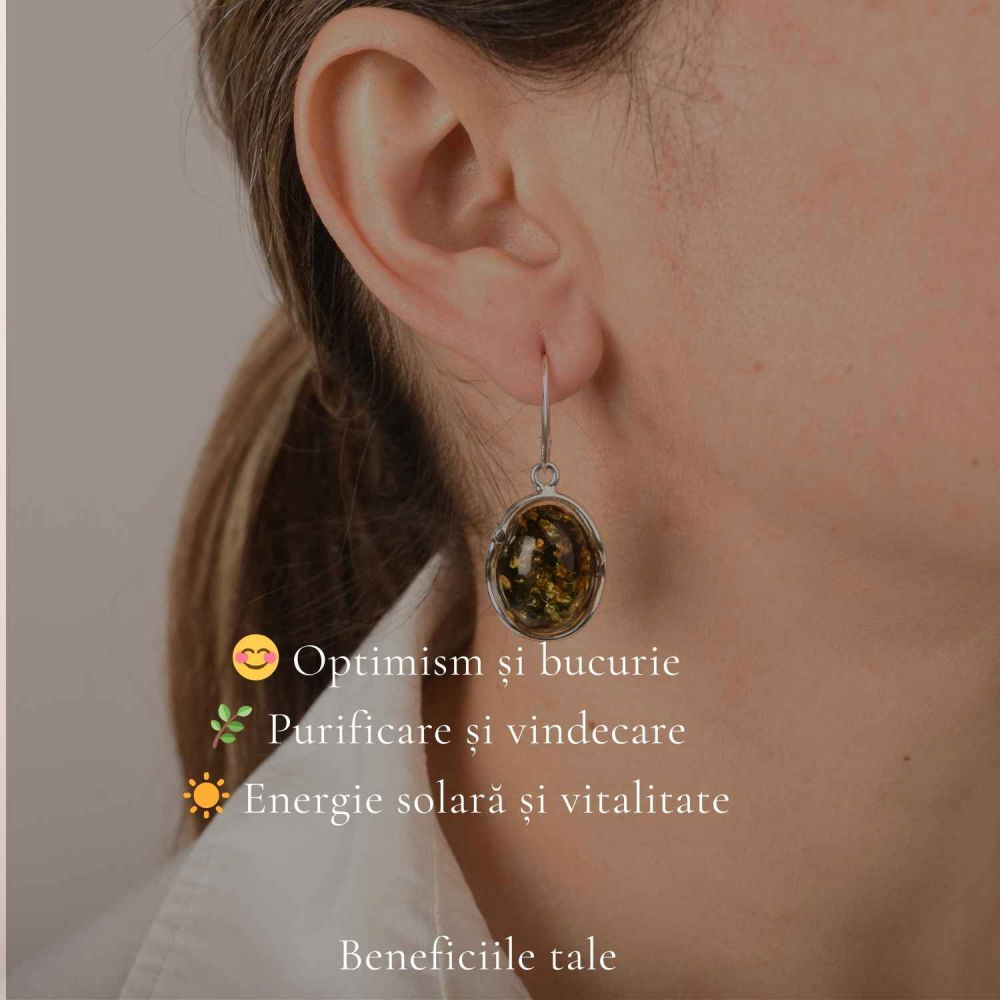 Cercei Argint 925 Ovali cu Chihlimbar Verde – Eleganta Naturala si Energie Pozitiva [3]