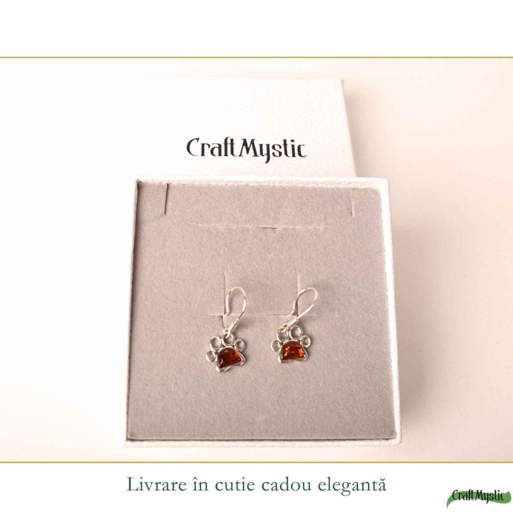 Cercei Argint 925 cu Chihlimbar Rosu Labuta de Pisica – Protectie si Energie Calda [6]