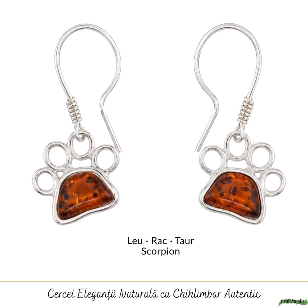 Cercei Argint 925 cu Chihlimbar Rosu Labuta de Pisica – Protectie si Energie Calda [5]