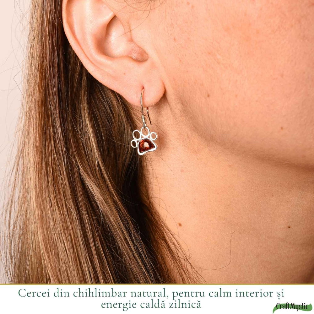 Cercei Argint 925 cu Chihlimbar Rosu Labuta de Pisica – Protectie si Energie Calda [2]