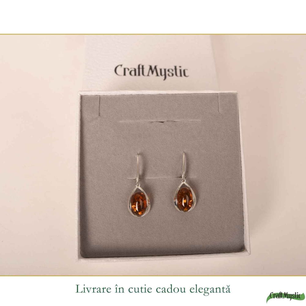 Cercei Argint 925 cu Chihlimbar Lacrima – Eleganta Naturala si Energie Calda [6]