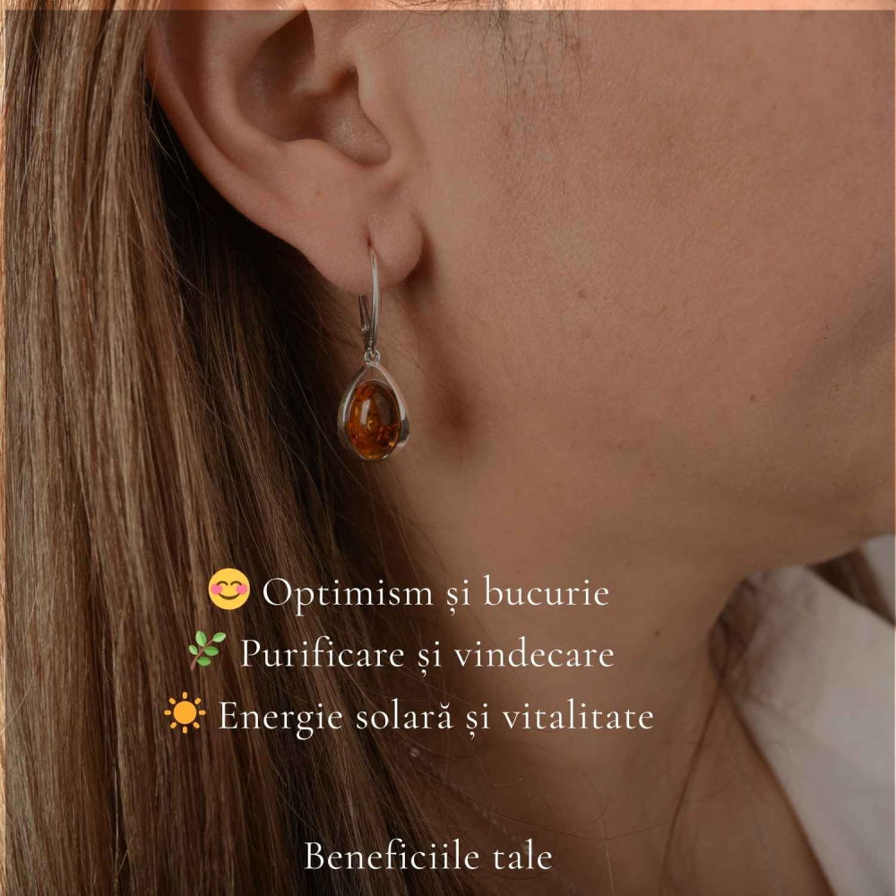 Cercei Argint 925 cu Chihlimbar Lacrima – Eleganta Naturala si Energie Calda [3]