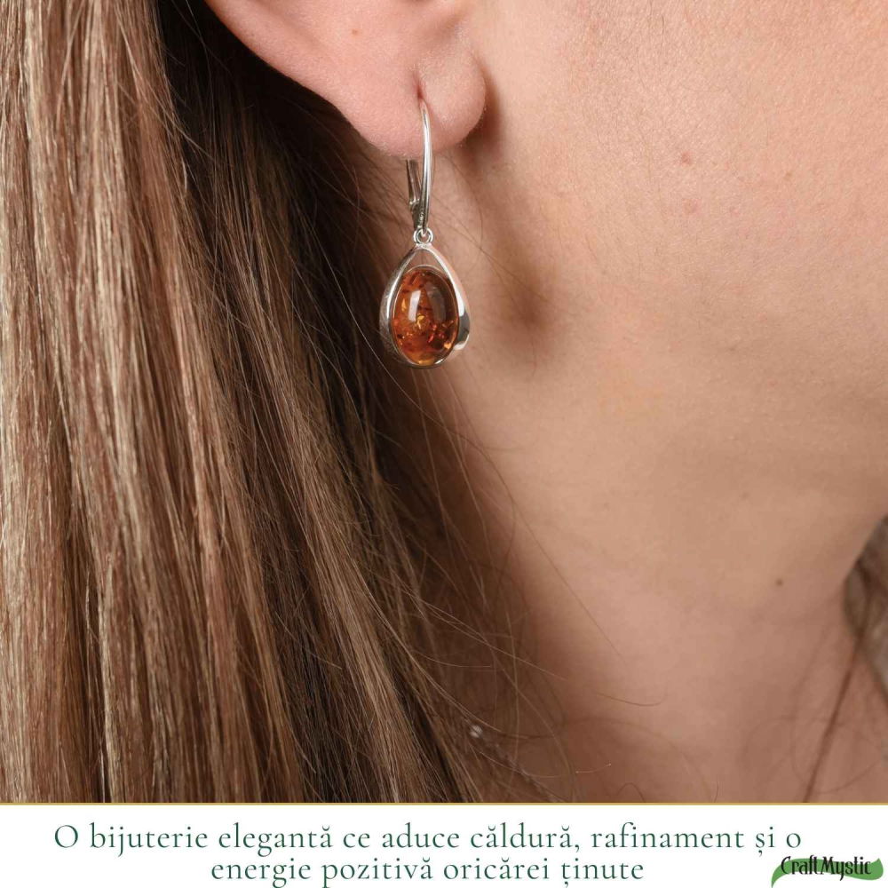 Cercei Argint 925 cu Chihlimbar Lacrima – Eleganta Naturala si Energie Calda [2]