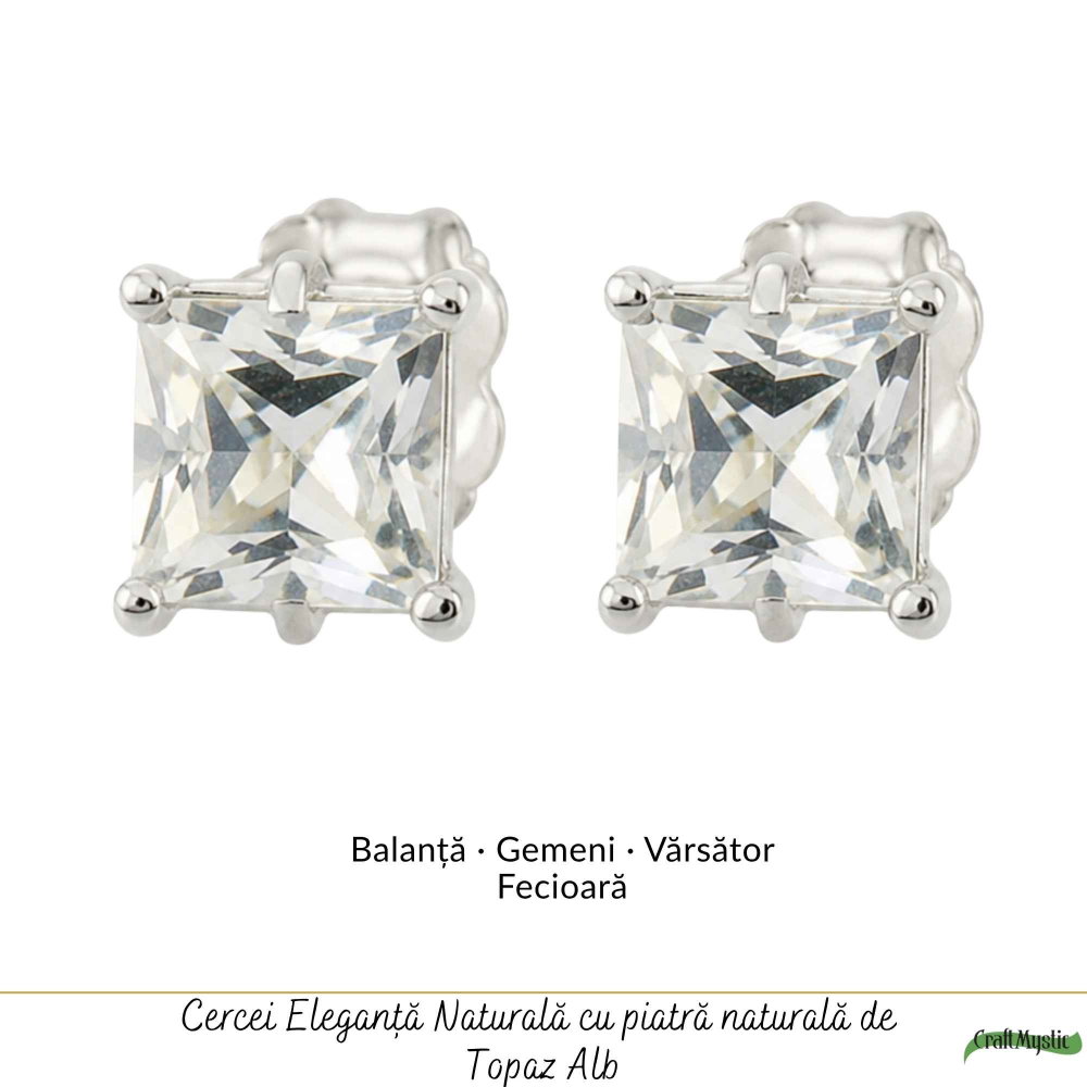 Cercei Argint 925 cu Topaz Alb Fatetat Patrat – Claritate si Eleganta Delicata [5]