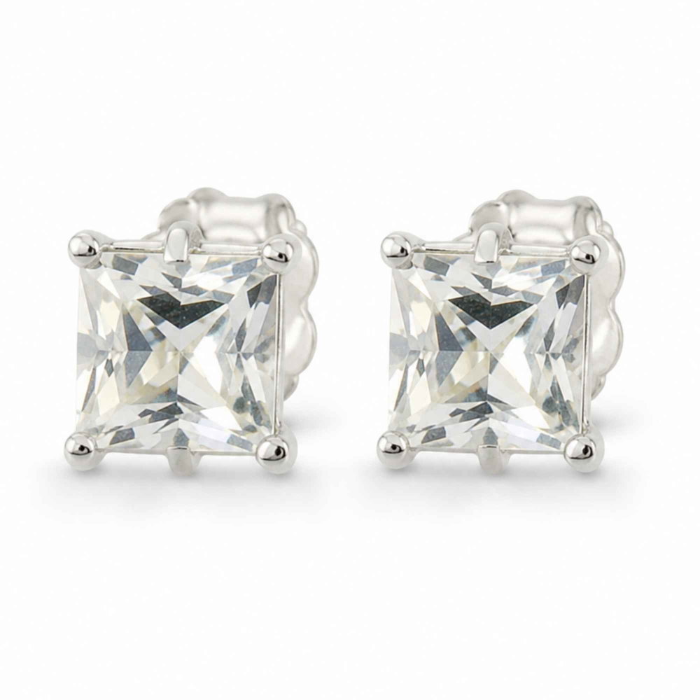 Cercei Argint 925 cu Topaz Alb Fatetat Patrat – Claritate si Eleganta Delicata [1]