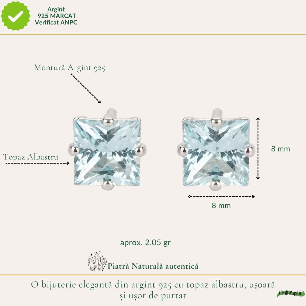 Cercei argint 925 patrati cu topaz albastru – calm si claritate zilnica [4]