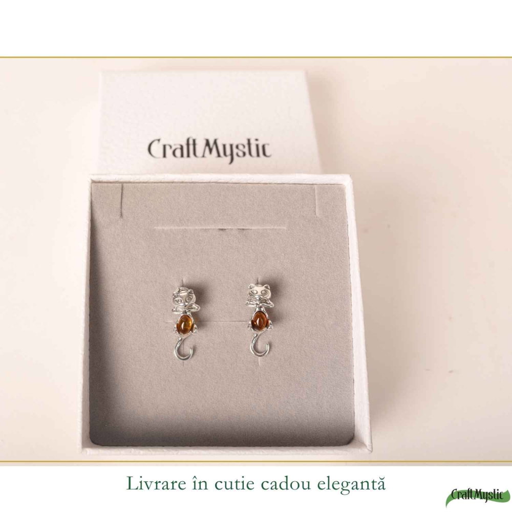 Cercei Argint 925 Pisica cu Chihlimbar – Protectie, Intuitie si Eleganta Delicata [6]