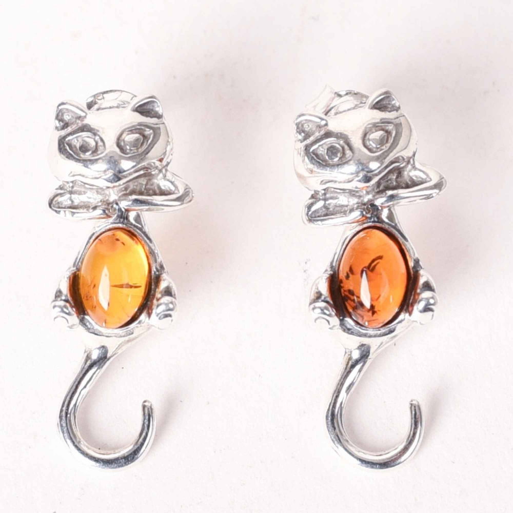 Cercei Argint 925 Pisica cu Chihlimbar – Protectie, Intuitie si Eleganta Delicata [1]