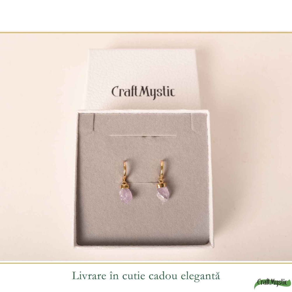 Cercei Argint 925 Placat Aur 18K cu Ametist Brut – Claritate, Calm si Eleganta Naturala [6]