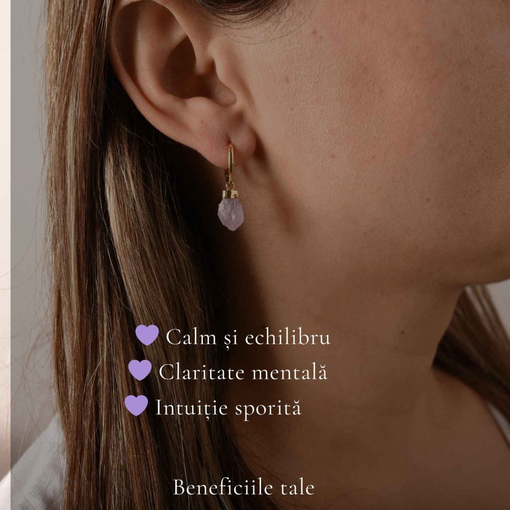 Cercei Argint 925 Placat Aur 18K cu Ametist Brut – Claritate, Calm si Eleganta Naturala [3]
