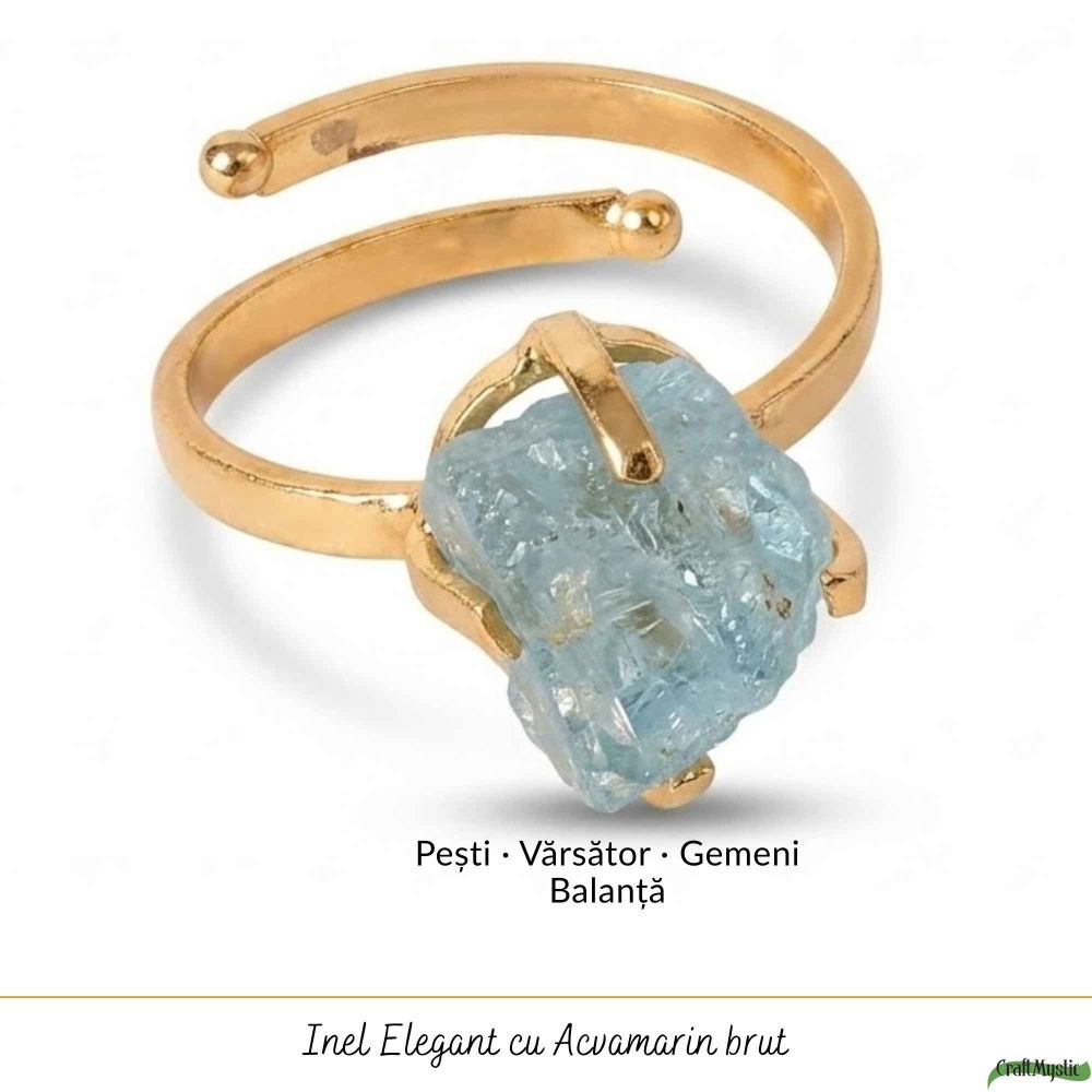 Inel Argint 925 Placat cu Aur 18K cu Acvamarin Brut – Calm Interior si Claritate [5]