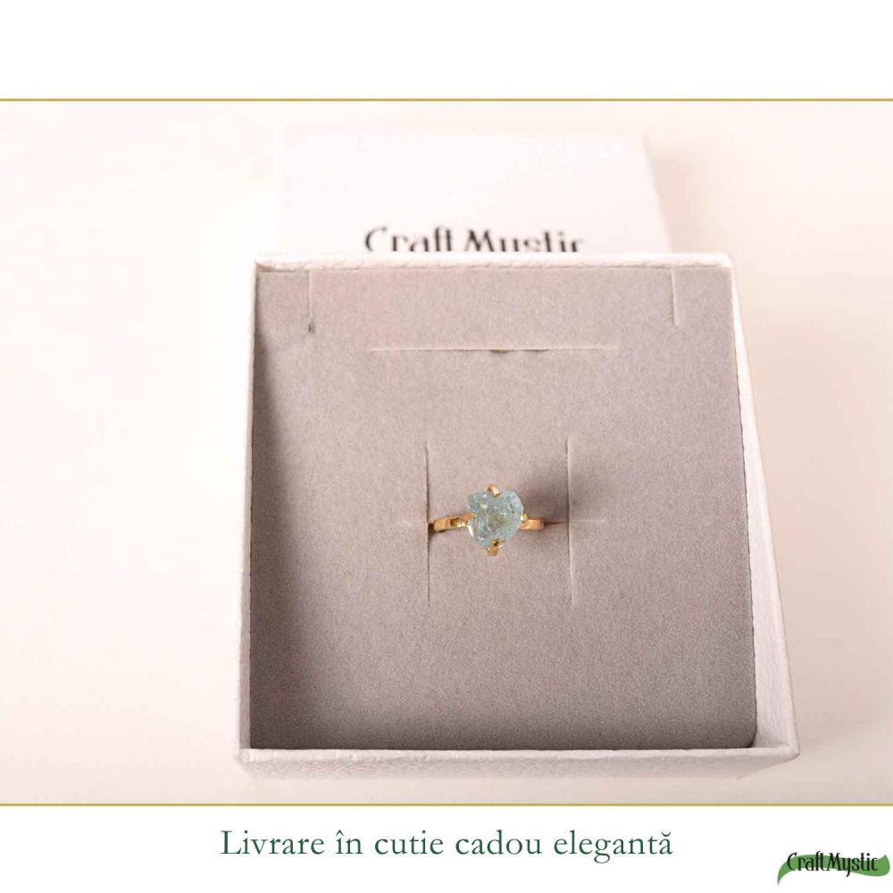 Inel Argint 925 Placat cu Aur 18K cu Acvamarin Brut – Calm Interior si Claritate [6]
