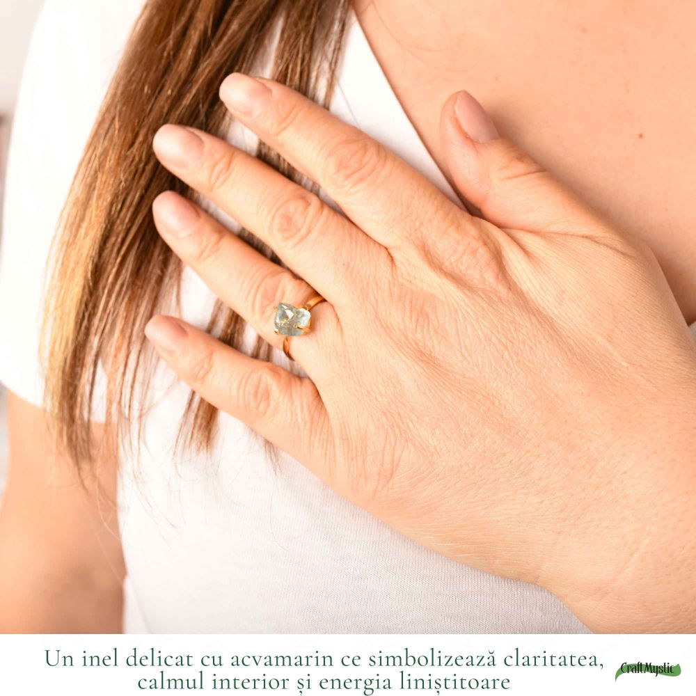 Inel Argint 925 Placat cu Aur 18K cu Acvamarin Brut – Calm Interior si Claritate [2]