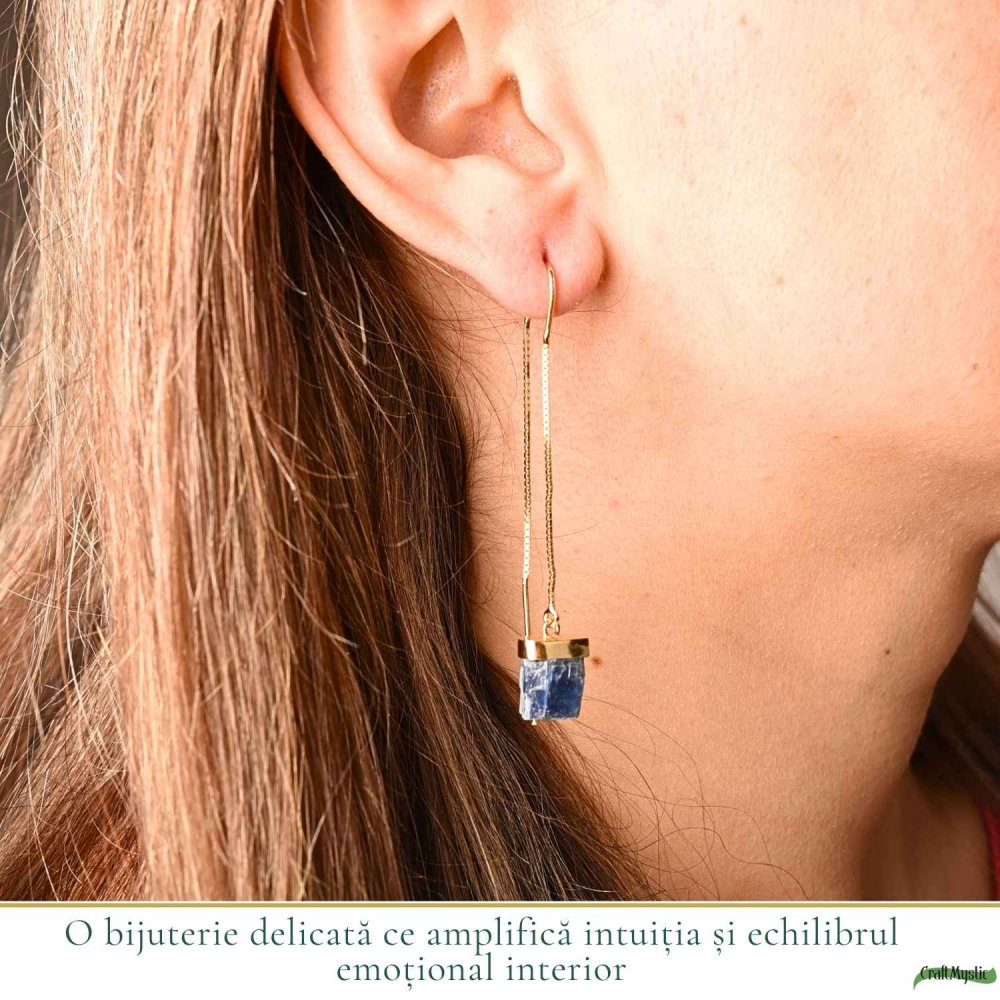 Cercei Argint 925 Placat cu Aur 18K cu Kianit Albastru Brut – Intuitie si Claritate [2]