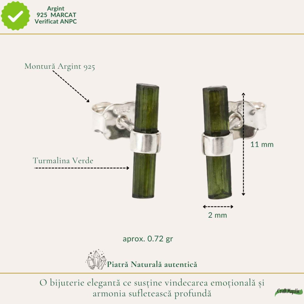 Cercei Argint 925 cu Turmalina Verde Bruta – Prosperitate si Echilibru Emotional [4]