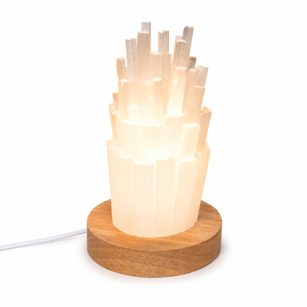Lampa din Selenit Natural cu Baza din Lemn – Purificare, Liniste si Energie Pozitiva [7]