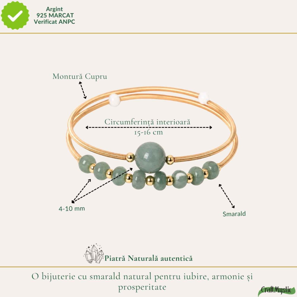 Bratara din Cupru cu Smarald Natural – Iubire, Armonie si Prosperitate [4]