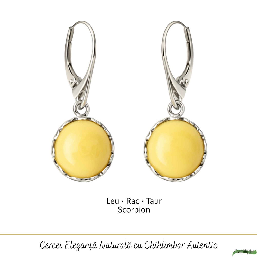 Cercei Argint 925 Rotunzi cu Chihlimbar Galben – Energie Calda si Eleganta Naturala [5]