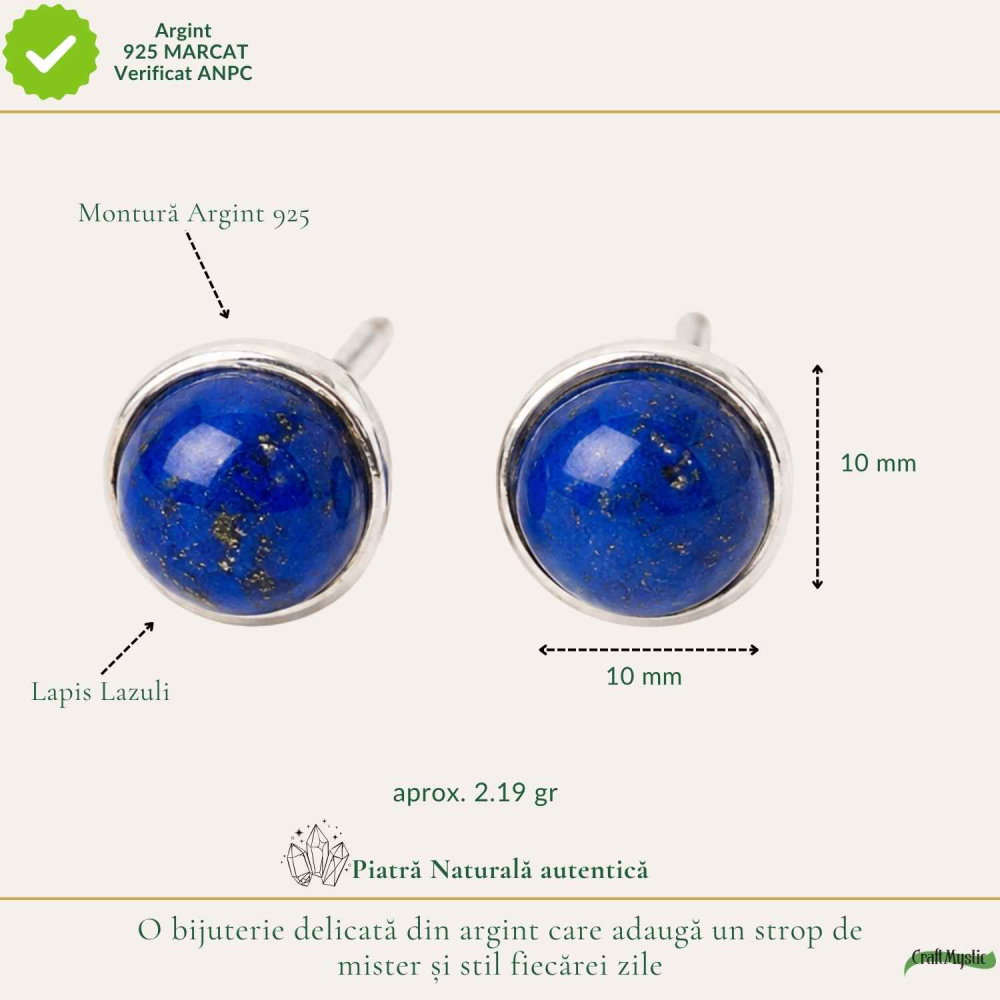 Cercei Argint 925 cu Lapis Lazuli Rotund – Claritate si Eleganta Feminina [4]