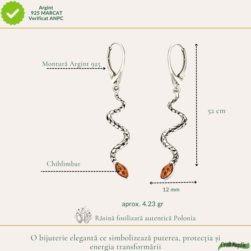 Cercei Argint 925 Șarpe cu Chihlimbar – Transformare, Energie si Eleganta [4]