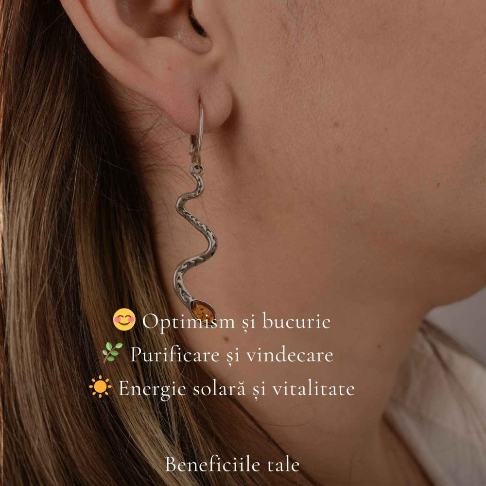 Cercei Argint 925 Șarpe cu Chihlimbar – Transformare, Energie si Eleganta [3]