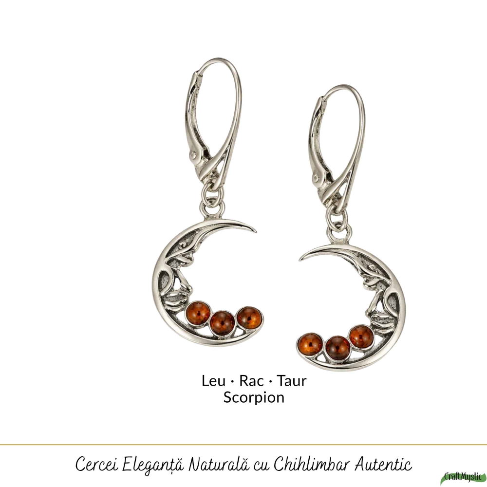 Cercei Argint 925 Semiluna cu Chihlimbar – Eleganta Mistica si Energie Calda [5]