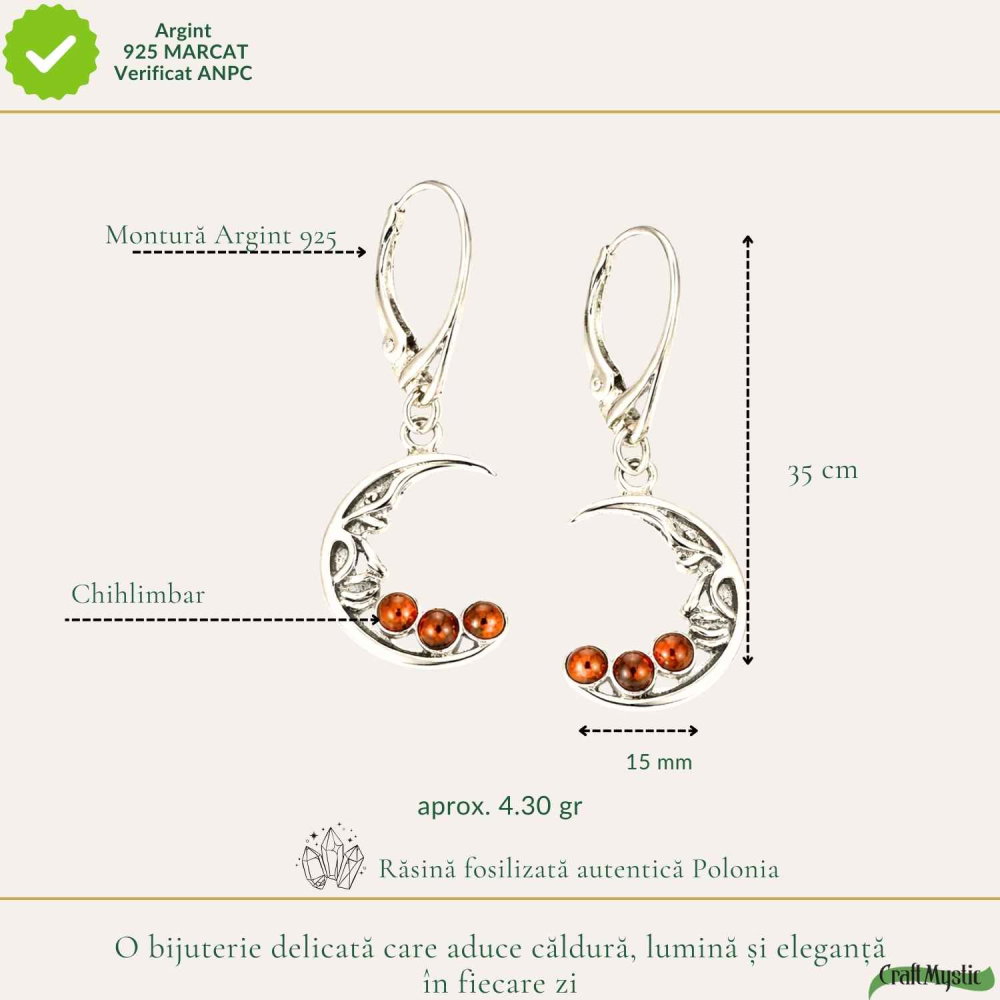 Cercei Argint 925 Semiluna cu Chihlimbar – Eleganta Mistica si Energie Calda [4]