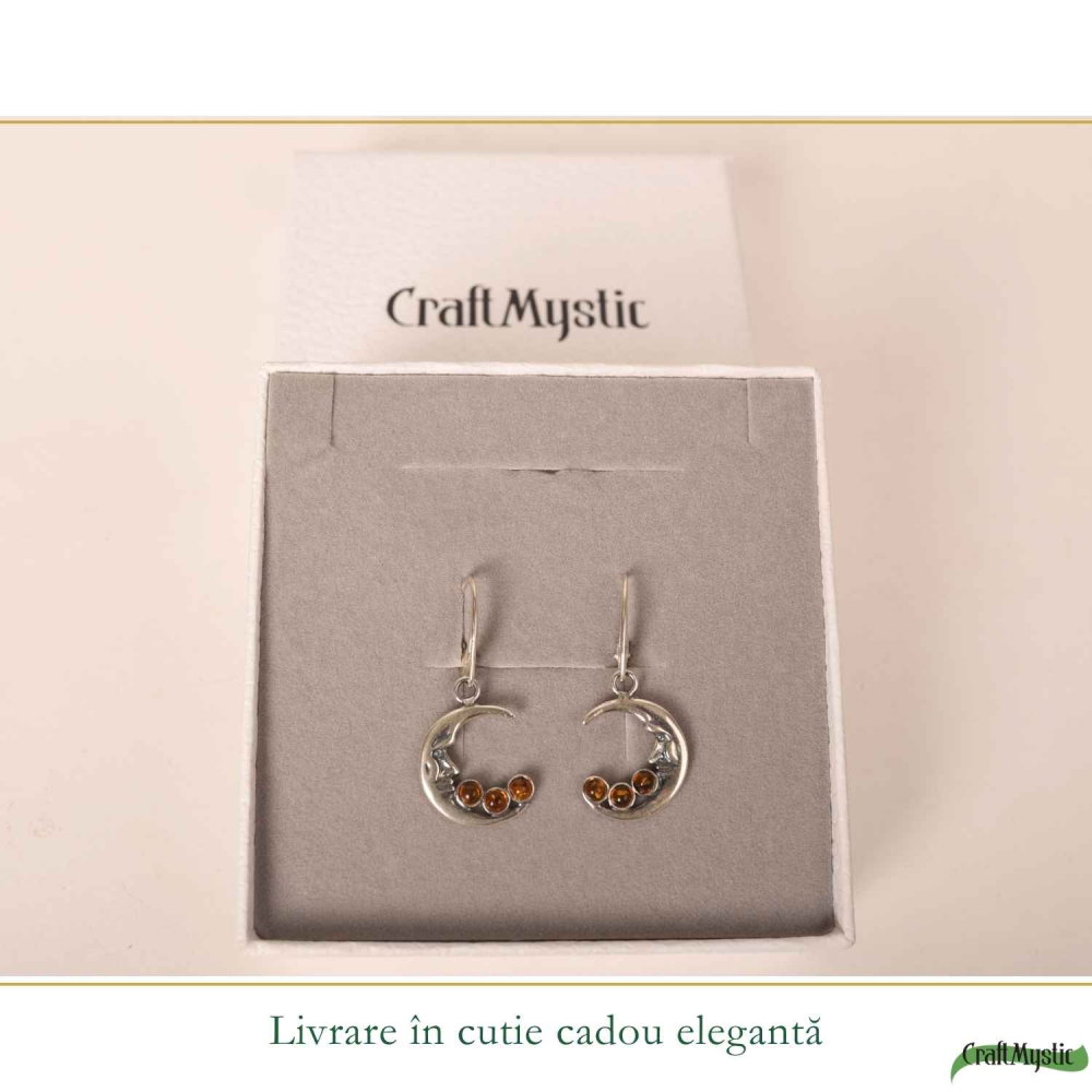 Cercei Argint 925 Semiluna cu Chihlimbar – Eleganta Mistica si Energie Calda [6]