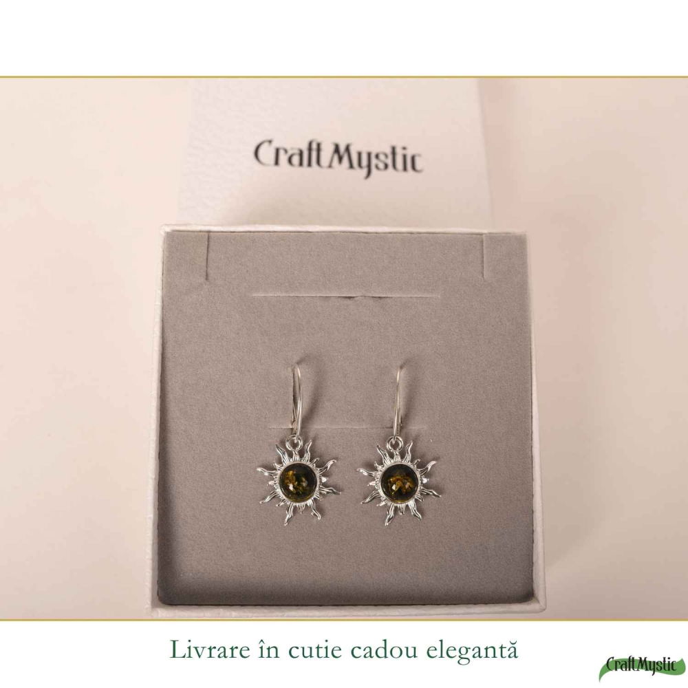 Cercei Argint 925 Soare cu Chihlimbar Verde – Energie, Vitalitate si Lumina [6]