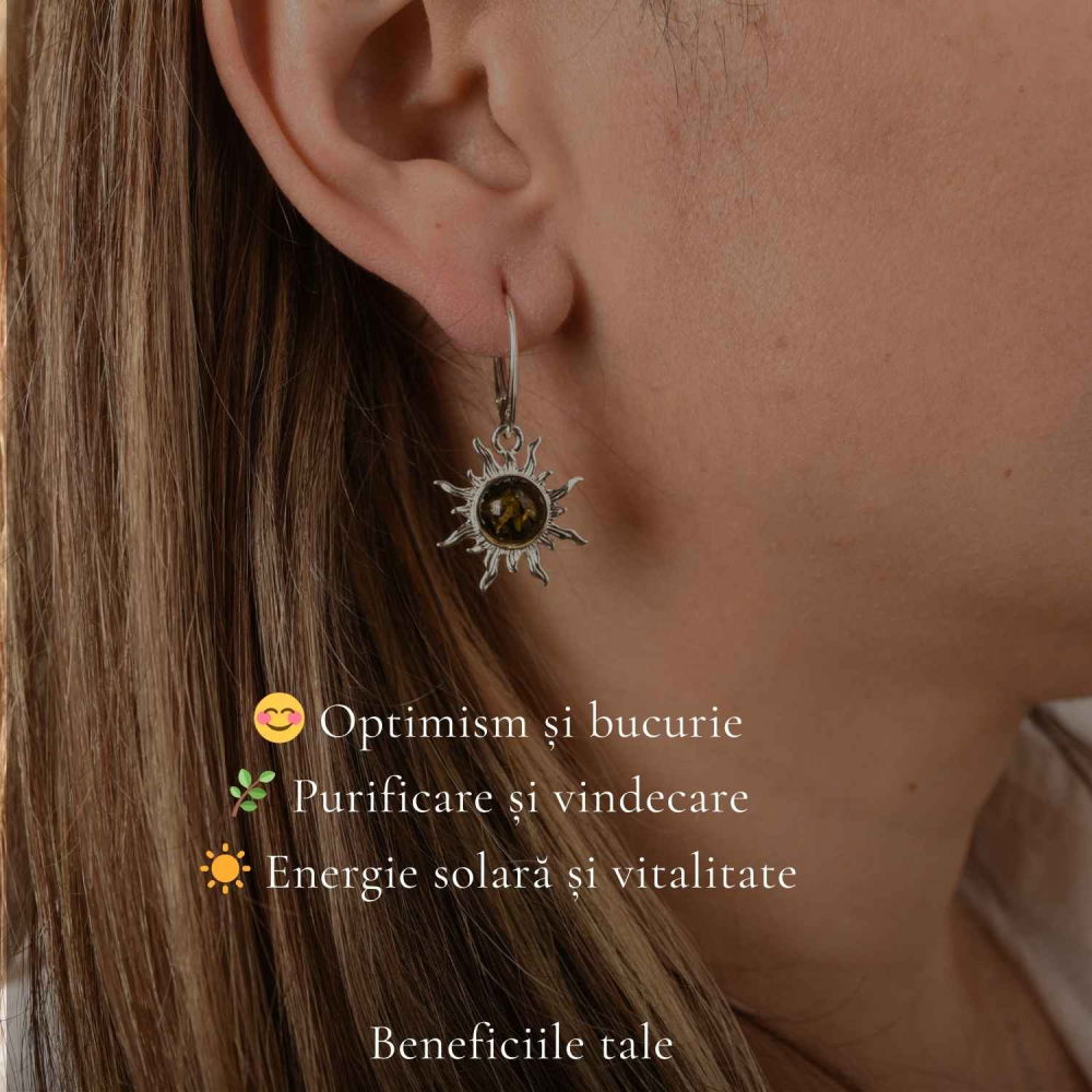 Cercei Argint 925 Soare cu Chihlimbar Verde – Energie, Vitalitate si Lumina [3]