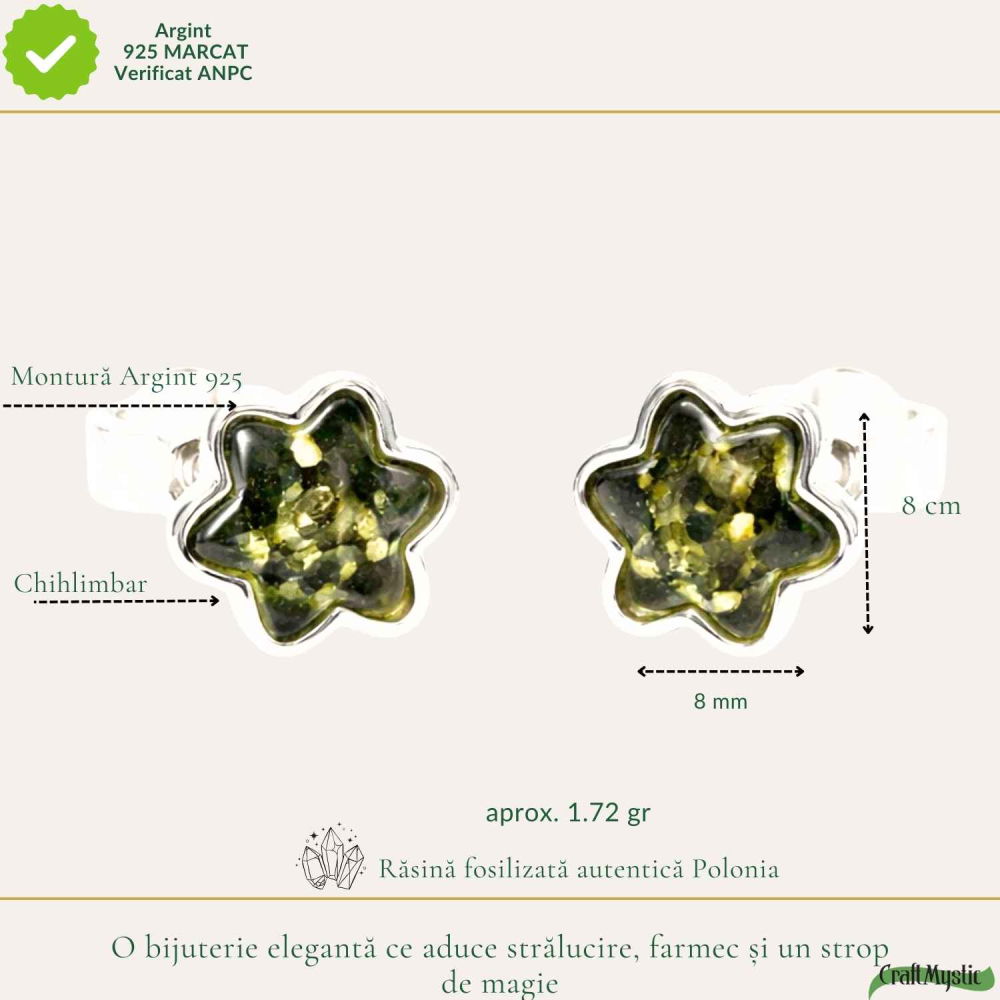 Cercei Argint 925 Stea cu Chihlimbar Verde – Energie, Inspirtie si Eleganta [4]