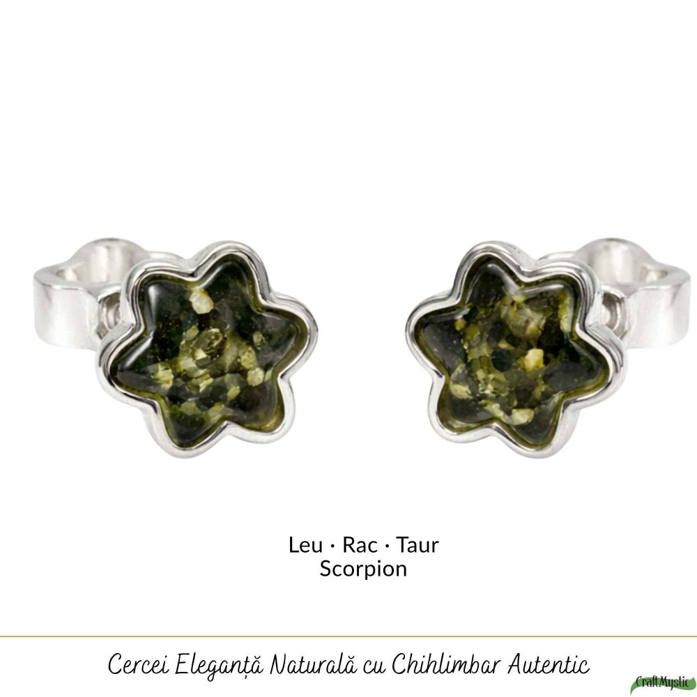 Cercei Argint 925 Stea cu Chihlimbar Verde – Energie, Inspirtie si Eleganta [5]