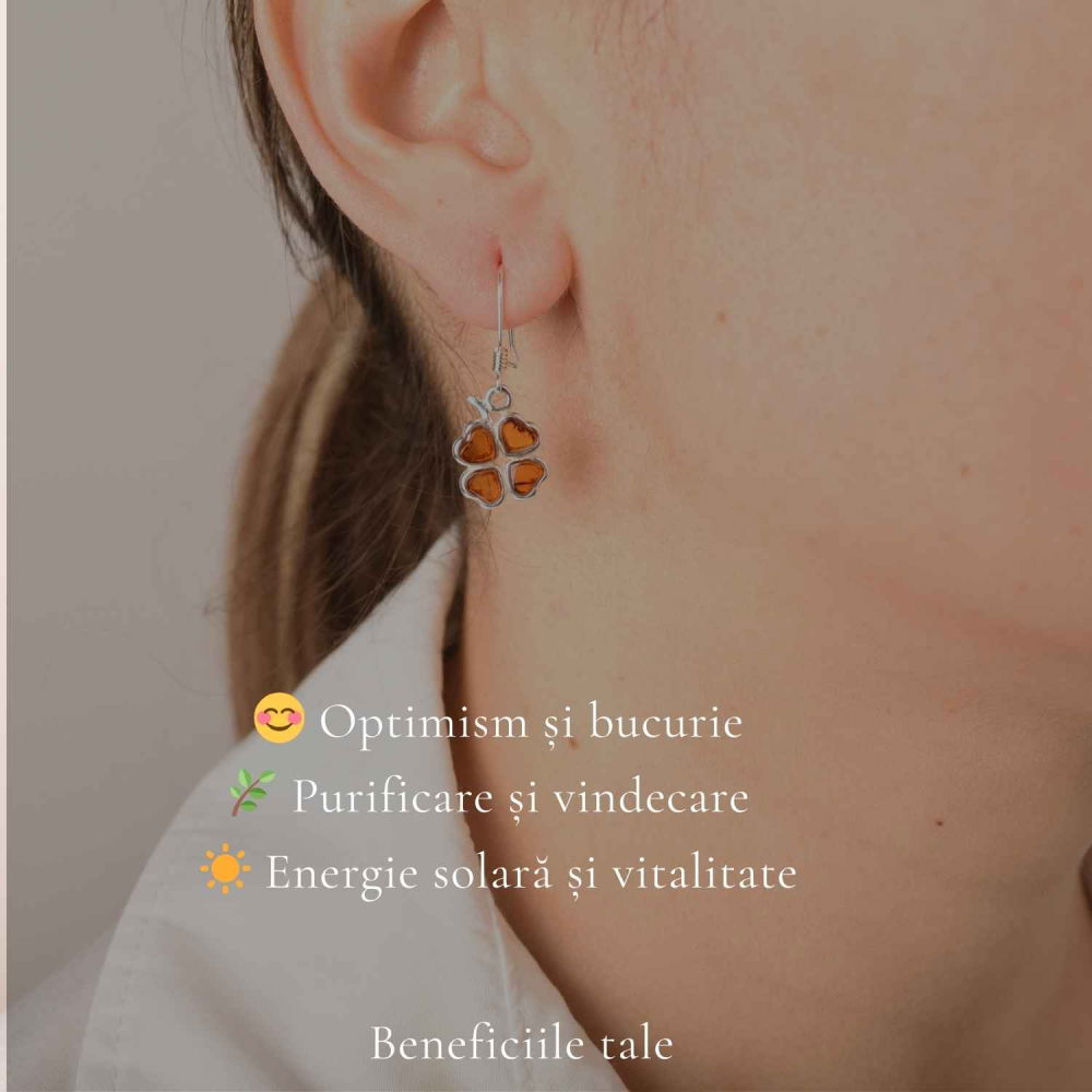 Cercei Argint 925 Trifoi cu Chihlimbar – Noroc, Energie Pozitiva si Eleganta [3]