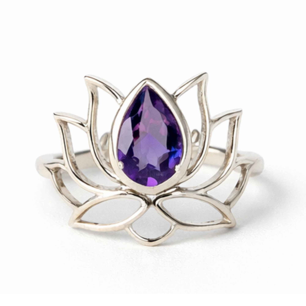 Inel Argint 925 Floare de Lotus cu Ametist Natural – Echilibru si Claritate Interioara [1]