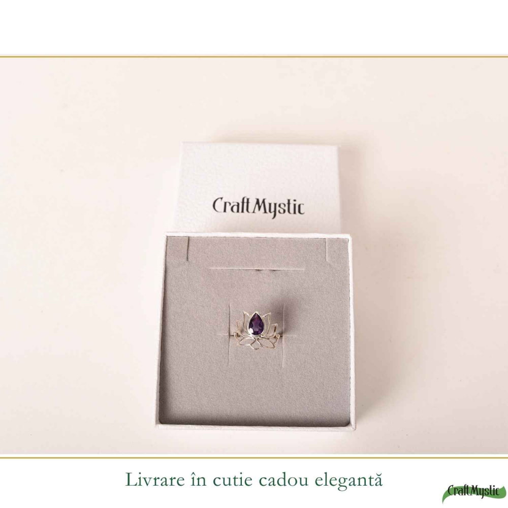 Inel Argint 925 Floare de Lotus cu Ametist Natural – Echilibru si Claritate Interioara [6]