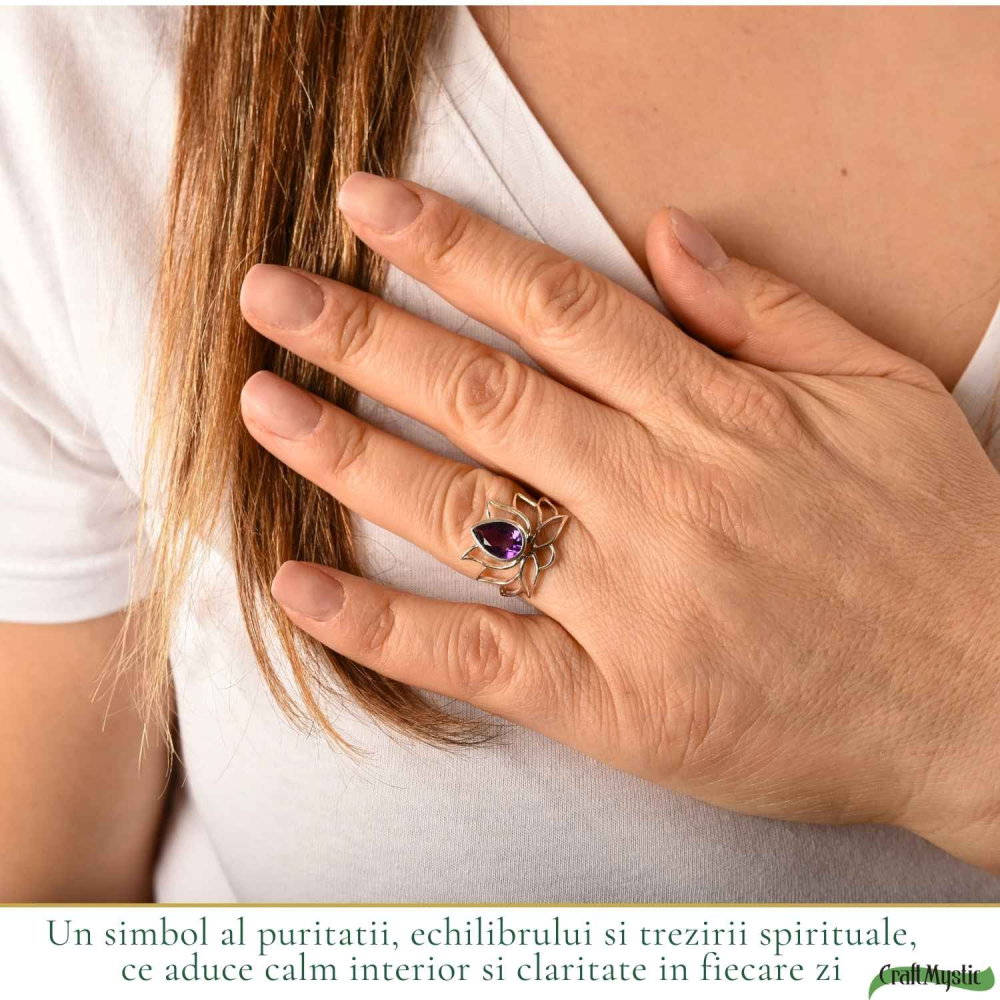 Inel Argint 925 Floare de Lotus cu Ametist Natural – Echilibru si Claritate Interioara [3]