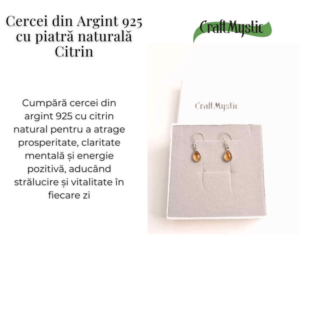Cercei Argint 925 cu Citrin Natural forma de lacrima- Energie și Prosperitate [3]