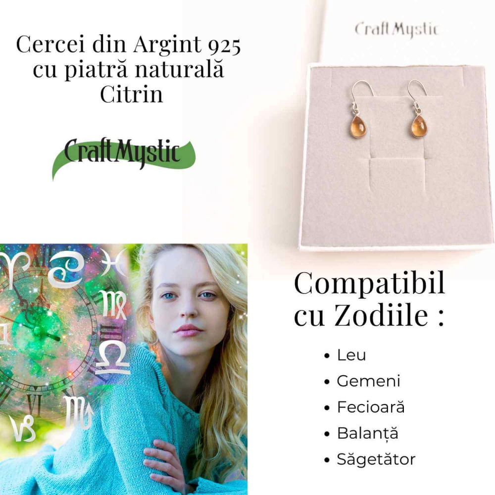 Cercei Argint 925 cu Citrin Natural forma de lacrima- Energie și Prosperitate [4]