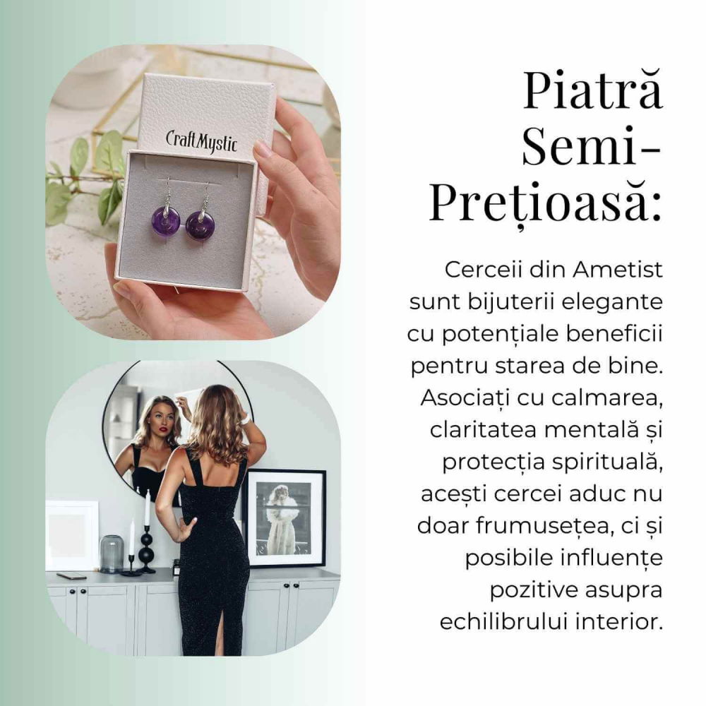 Cercei Argintii Ametist Forma Pi - Calm si Claritate Mentala [5]