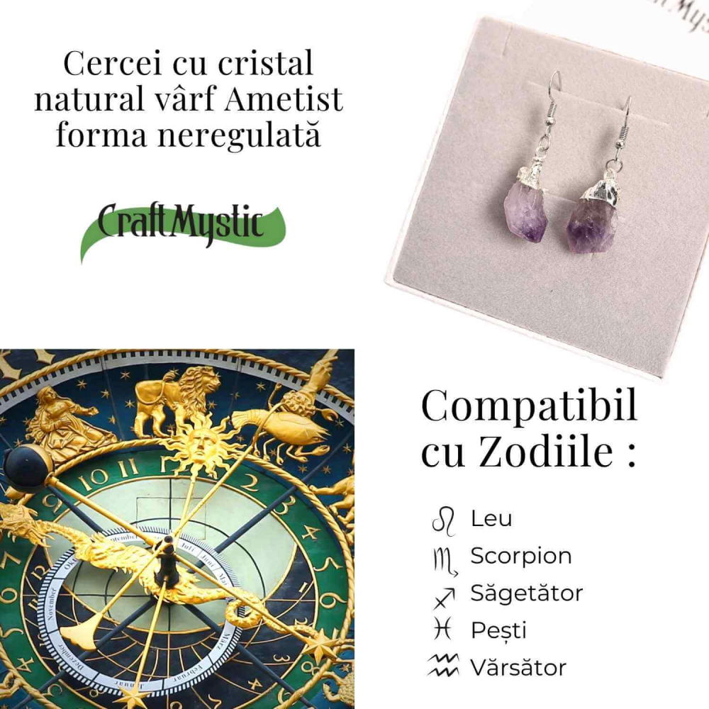 Cercei argintii cu Ametist Brut, argintii – Claritate si protectie spirituala [4]