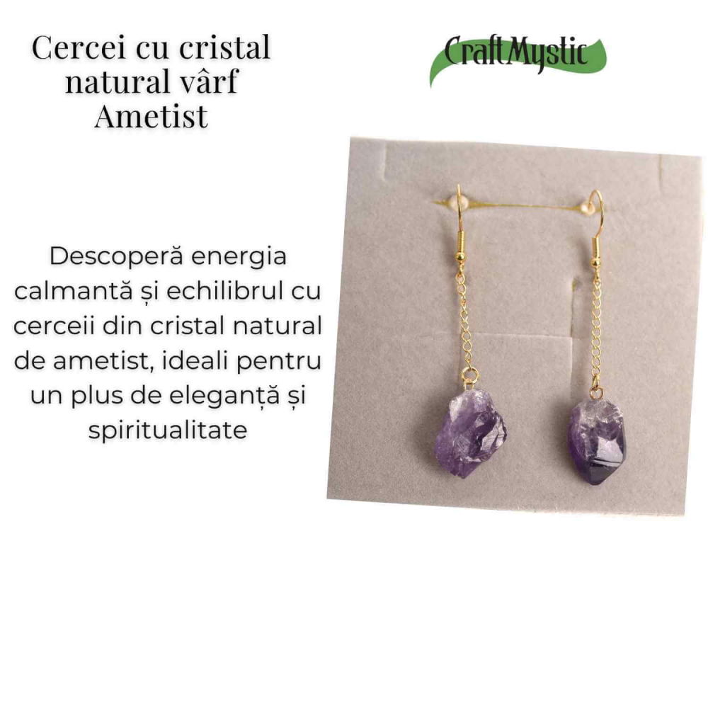 Cercei Aurii cu Lant si Ametist Brut, Eleganta si Calm Interior [5]