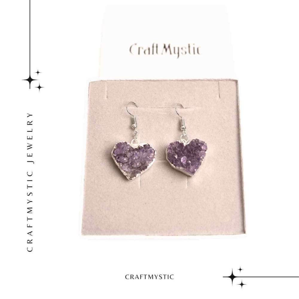 Cercei Argintii cu Ametist Natural, Forma Inima - Eleganta si Protectie [6]