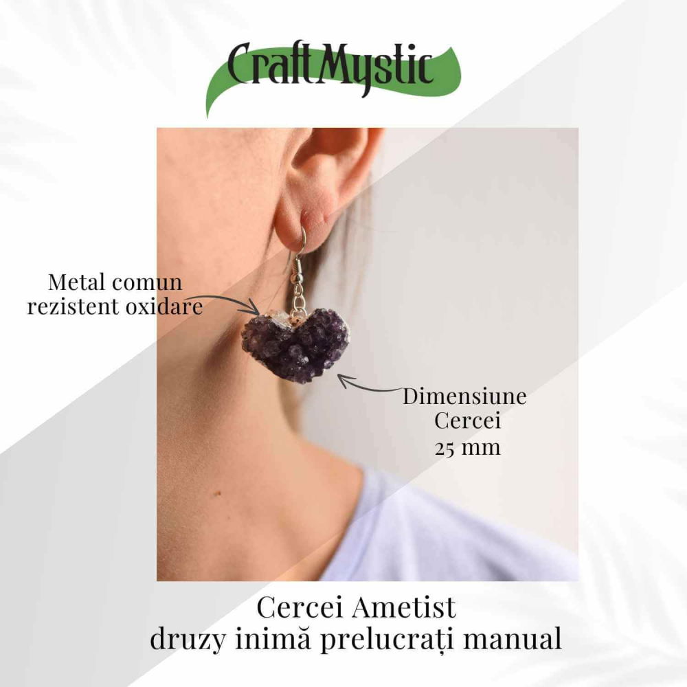 Cercei Argintii cu Ametist Natural, Forma Inima - Eleganta si Protectie [5]