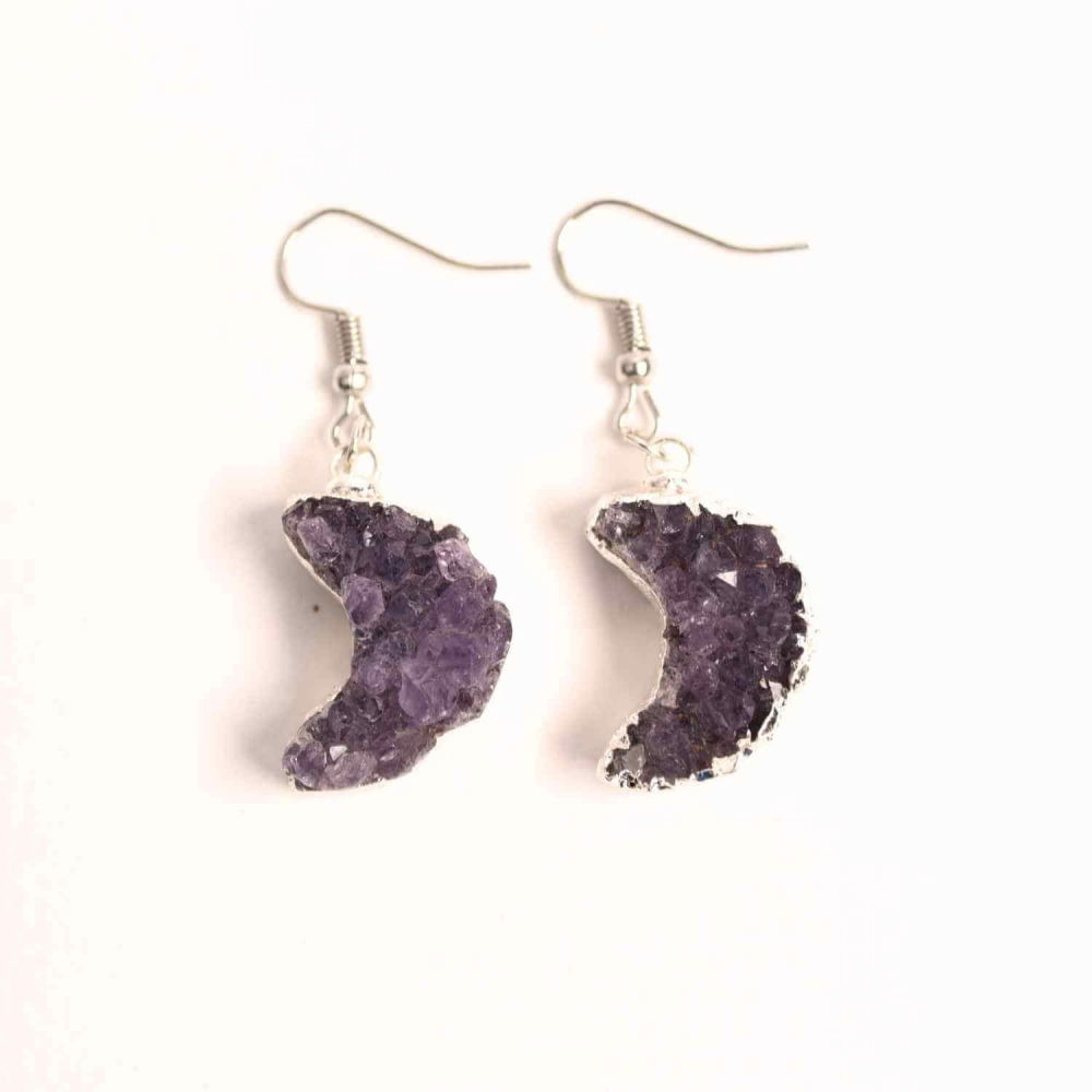 Cercei Argintii cu Ametist Natural Semilună - Protecție și Claritate [1]